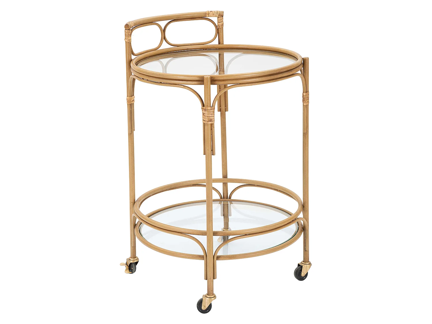 Carrello Dalosa, 2 Ripiani, 51x51x74h cm Marrone, Ruote, Finiture in Rattan