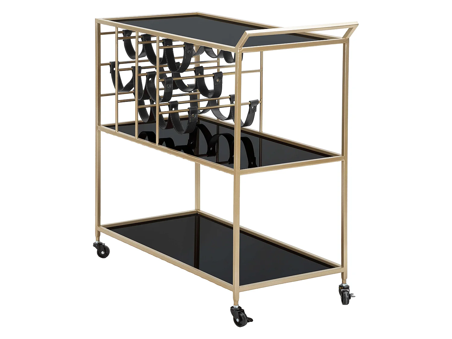 Rollwagen Druski, 3 Ebenen, 79x40x82h cm Schwarz, Räder, mit Flaschenhalter