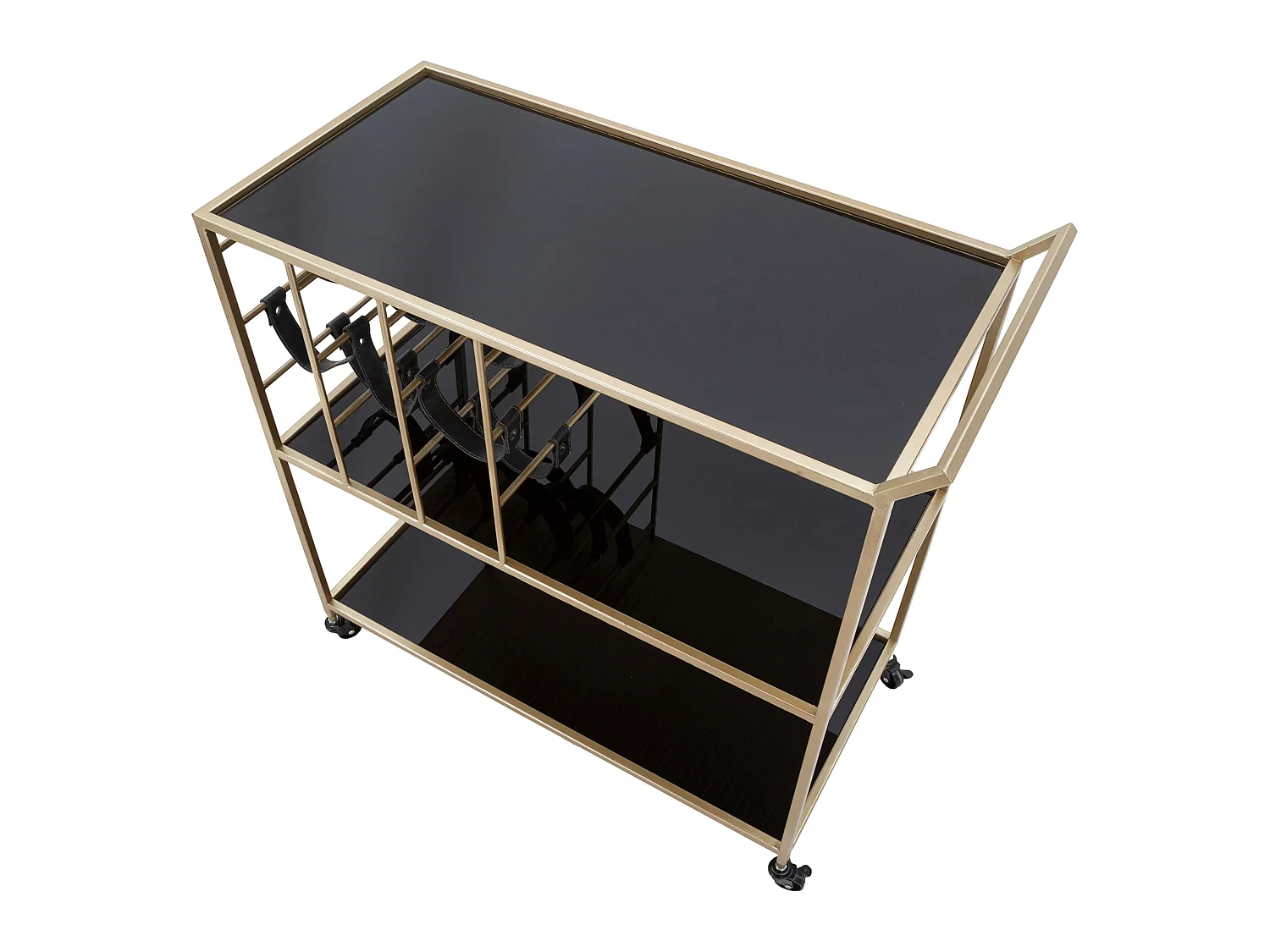 Rollwagen Druski, 3 Ebenen, 79x40x82h cm Schwarz, Räder, mit Flaschenhalter