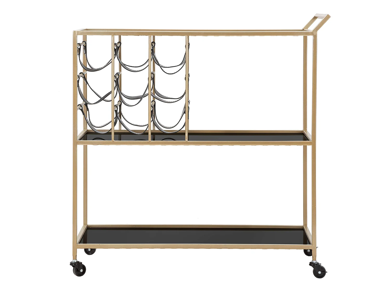 Rollwagen Druski, 3 Ebenen, 79x40x82h cm Schwarz, Räder, mit Flaschenhalter