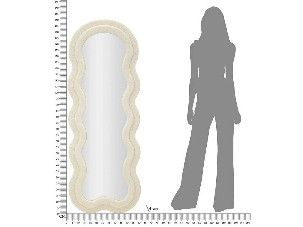 Bottarone spiegel, frame van stof, 40x160h cm wit/crème, kleurovergang frame crème