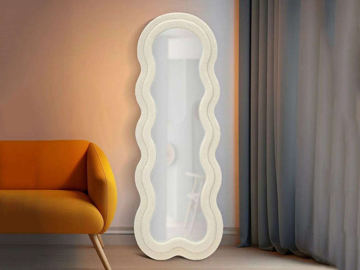 Bottarone spiegel, frame van stof, 40x160h cm wit/crème, kleurovergang frame crème