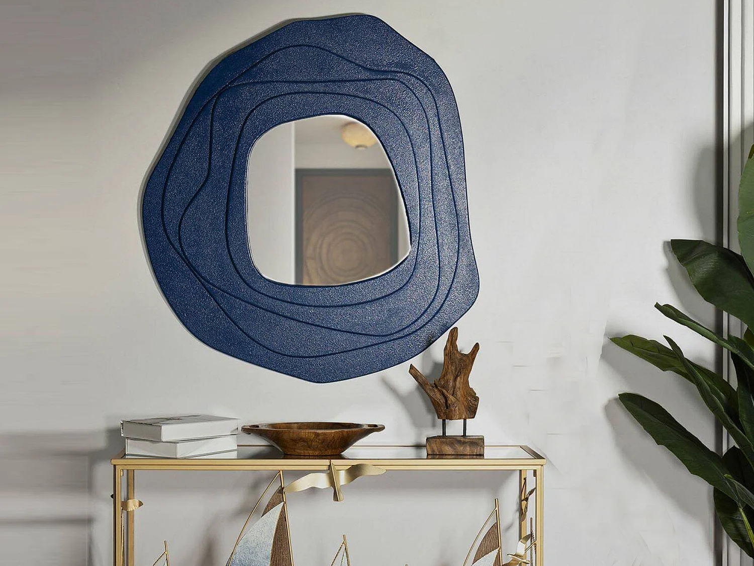 Brennero spiegel, structuurmateriaal van glas, 90x97h cm blauw,