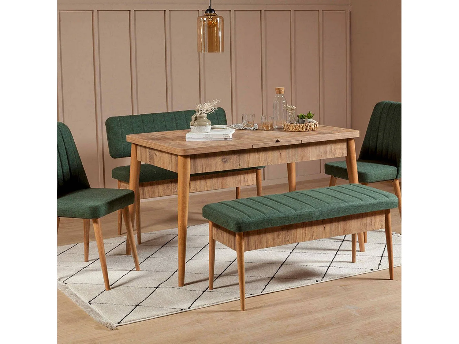 Panca Salento, Peso Supportato 150 kg, 110x40x85h cm Marrone Quercia, Colore Struttura Verde, Altezza Seduta 48 cm