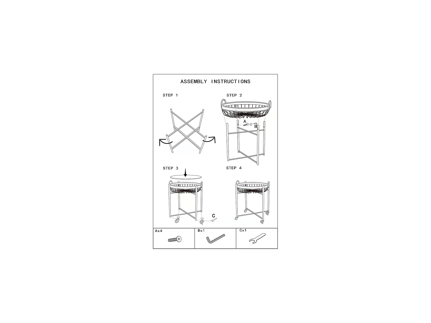 Carrello Zakopa, 2 Ripiani, 57x56x63h cm Marrone, Ruote, con 2 Cestini in Rattan
