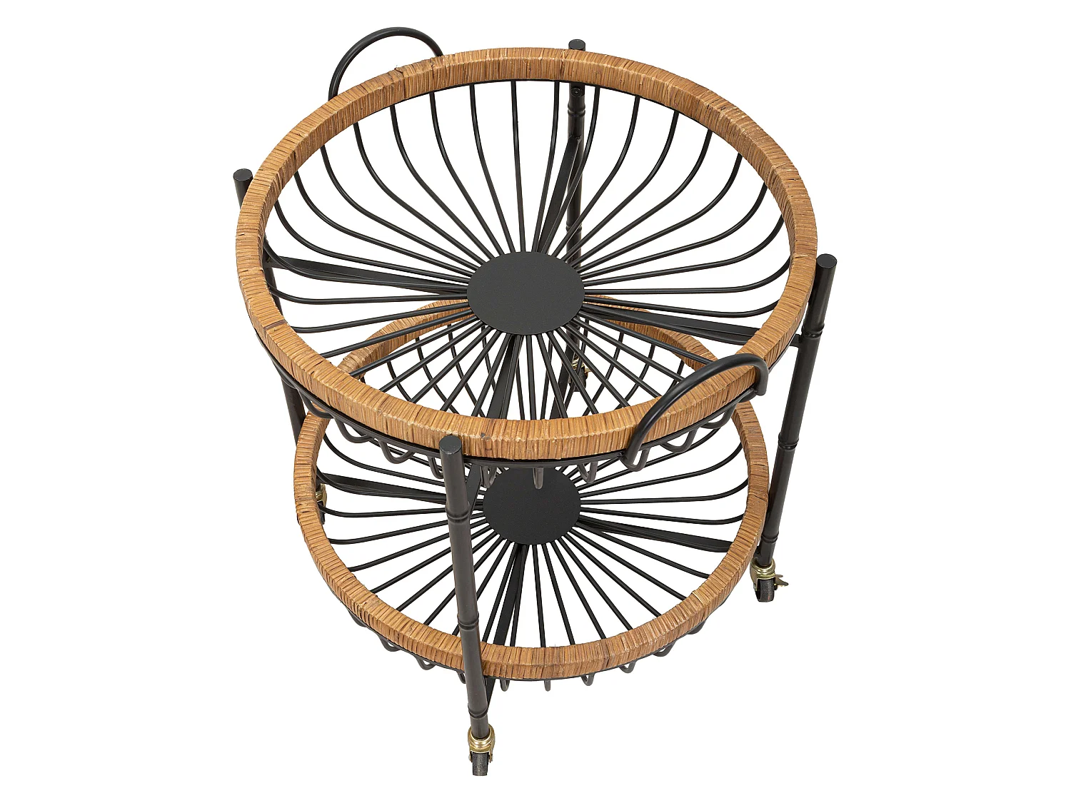 Carrello Zakopa, 2 Ripiani, 57x56x63h cm Marrone, Ruote, con 2 Cestini in Rattan