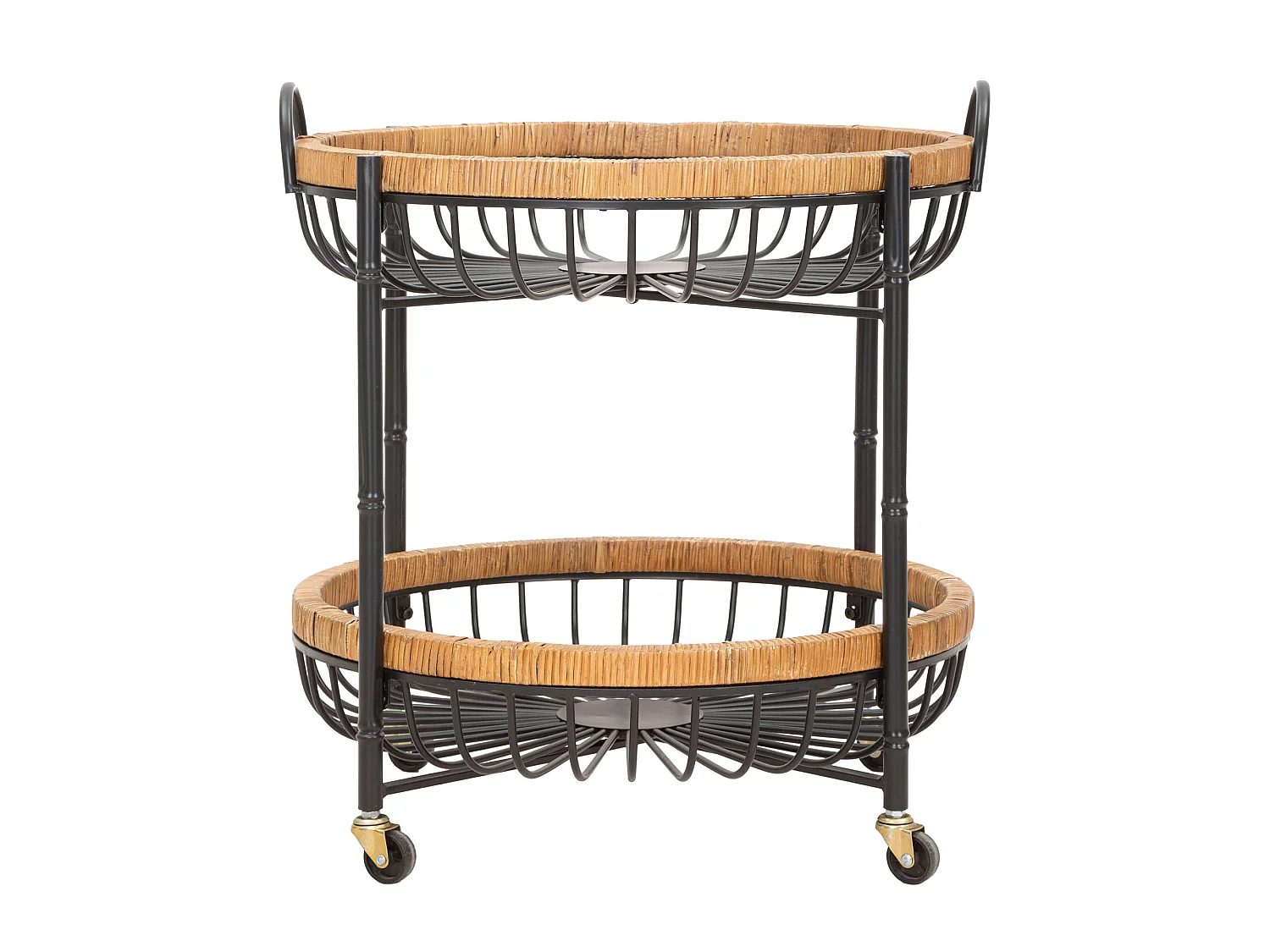 Carrello Zakopa, 2 Ripiani, 57x56x63h cm Marrone, Ruote, con 2 Cestini in Rattan