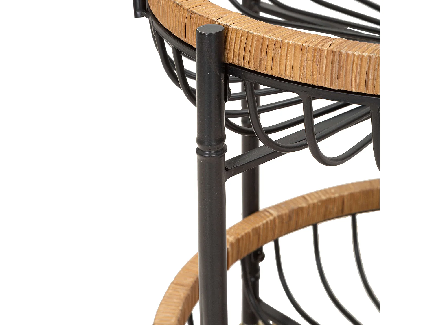 Carrello Zakopa, 2 Ripiani, 57x56x63h cm Marrone, Ruote, con 2 Cestini in Rattan