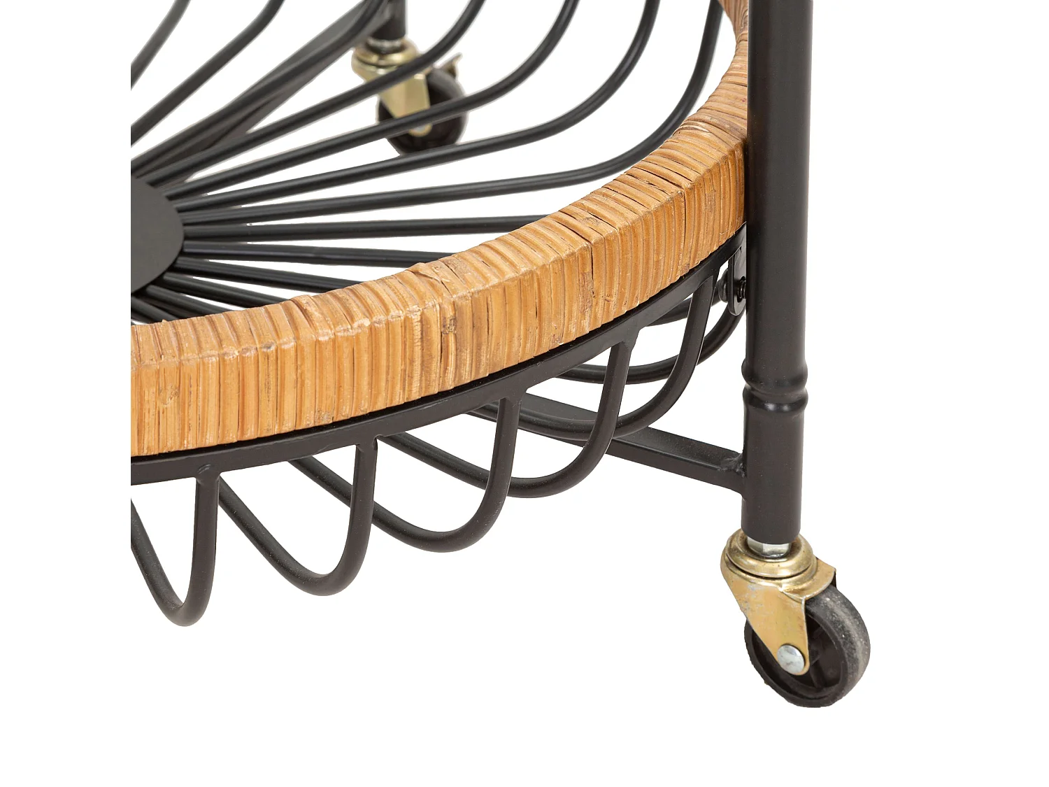 Carrello Zakopa, 2 Ripiani, 57x56x63h cm Marrone, Ruote, con 2 Cestini in Rattan