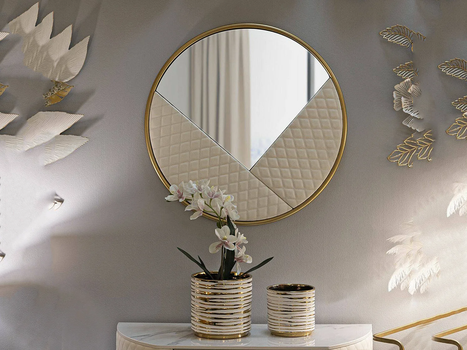 Bozzole-spiegel, kleur frame goud, 80x80h cm wit, framemateriaal metaal