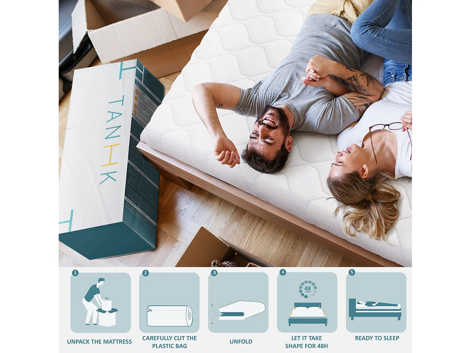 TANHK Matelas à mémoire haute densité 90x200, 20cm, Ferme, Hypoallergénique, Housse amovible,  Fabriquée en Italie