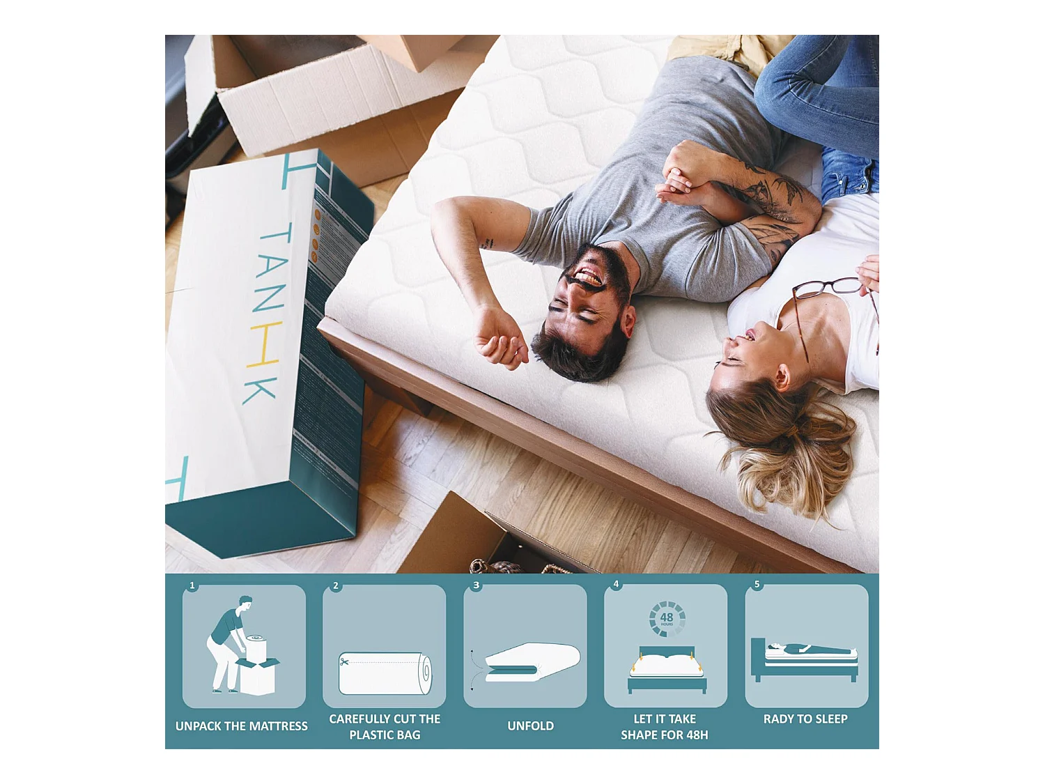 TANHK Materasso memory 160x190, 20cm, Media rigidità, Ortopedico, Anallergico, Sfoderabile, Made in Italy