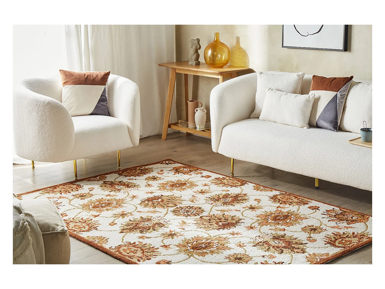 Teppich Wolle beige / braun 140 x 200 cm Kurzflor EZINE