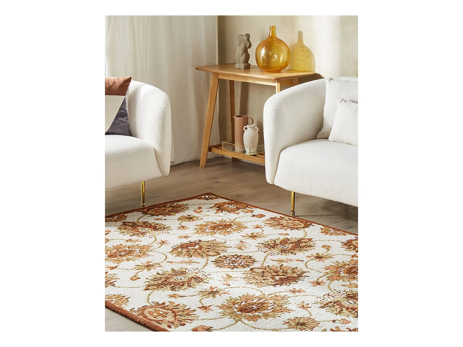 Alfombra de lana beige claro/marrón/verde oliva 200 x 200 cm EZINE