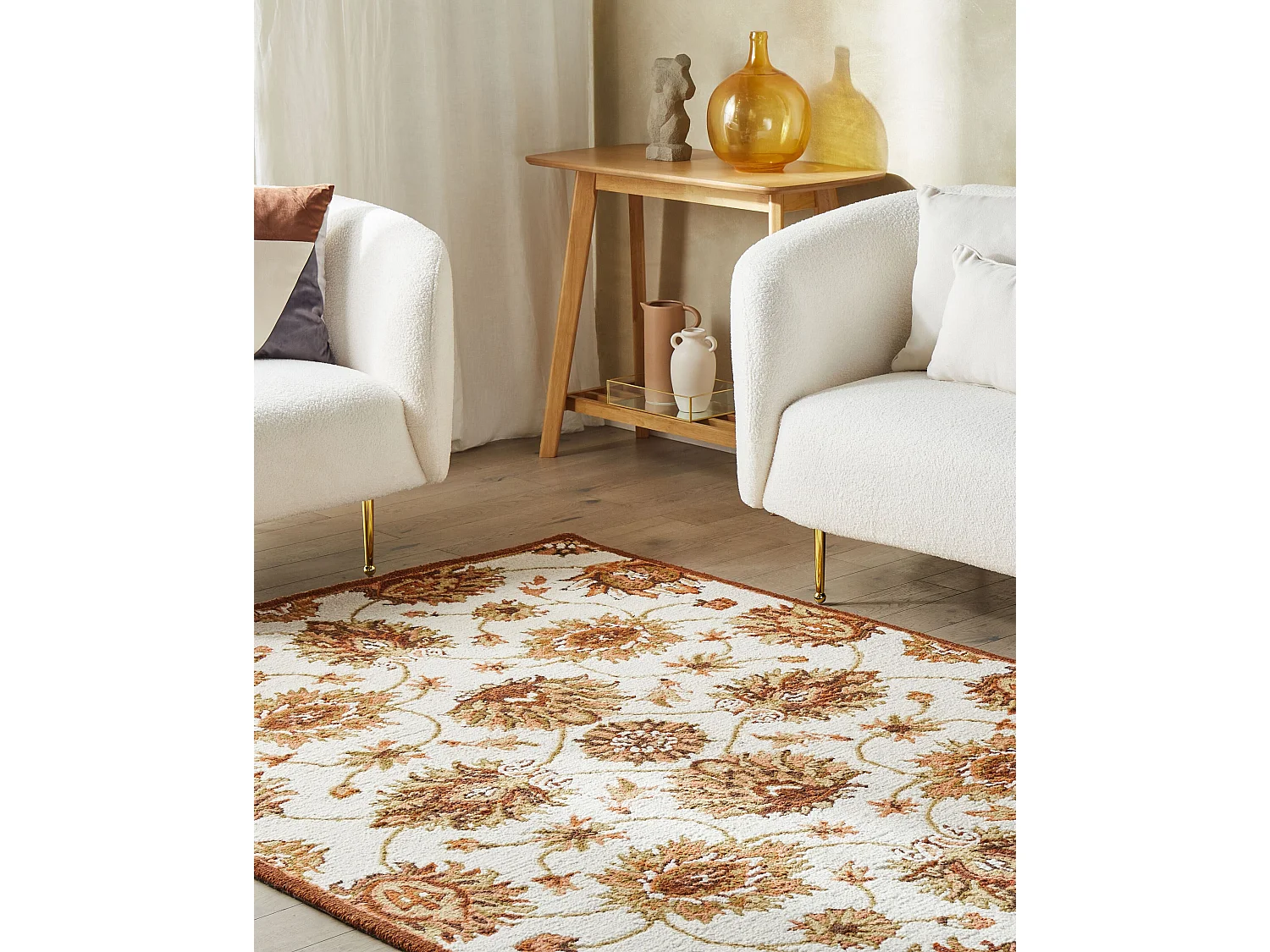 Moderner Wollteppich mit orientalischem Muster 200 x 200 cm beige/braun Ezine