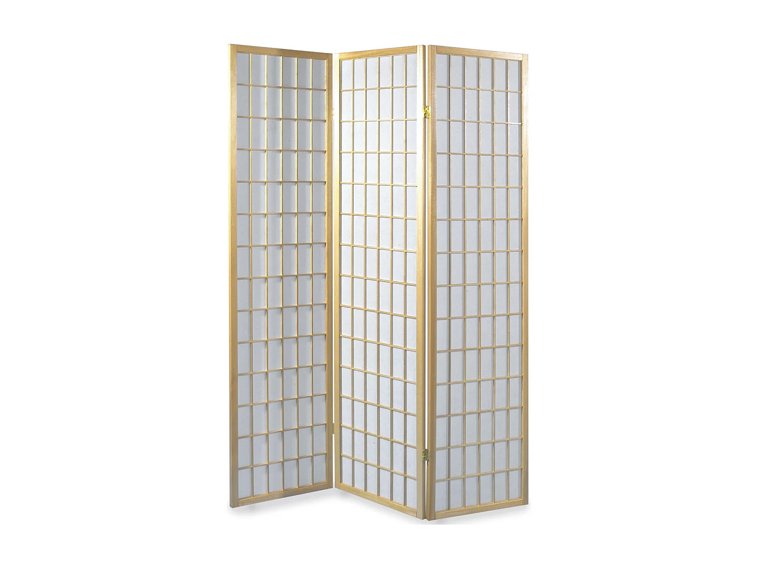 Paravent PARA-1 séparateur de pièce avec structure en bois vernis naturel et 3 panneaux repliables en papier de riz