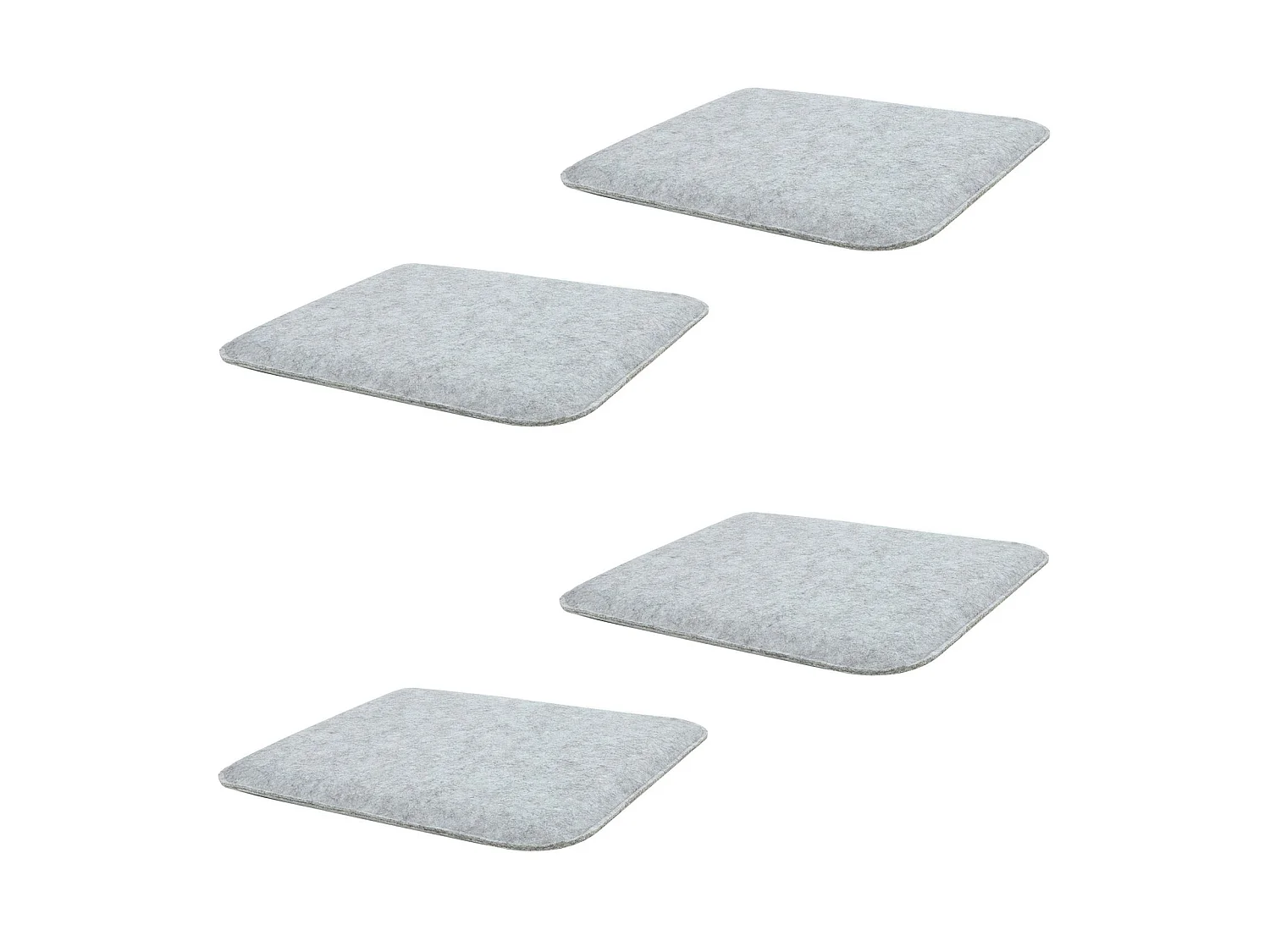 Lot de 4 coussins d'assise GRACE, galettes de chaises en feutre gris de format carré avec picots antidérapants