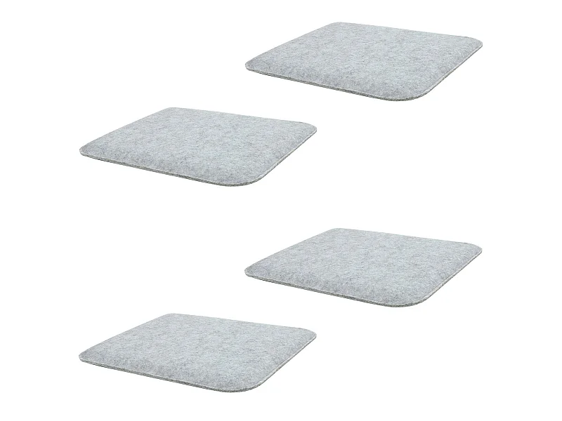 Lot de 4 coussins d'assise GRACE, galettes de chaises en feutre gris de format carré avec picots antidérapants