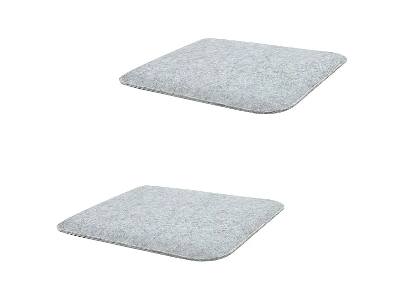 Lot de 2 coussins d'assise antidérapants GRACE, galettes de chaises en feutre gris de format carré avec picots en caoutchouc noirs