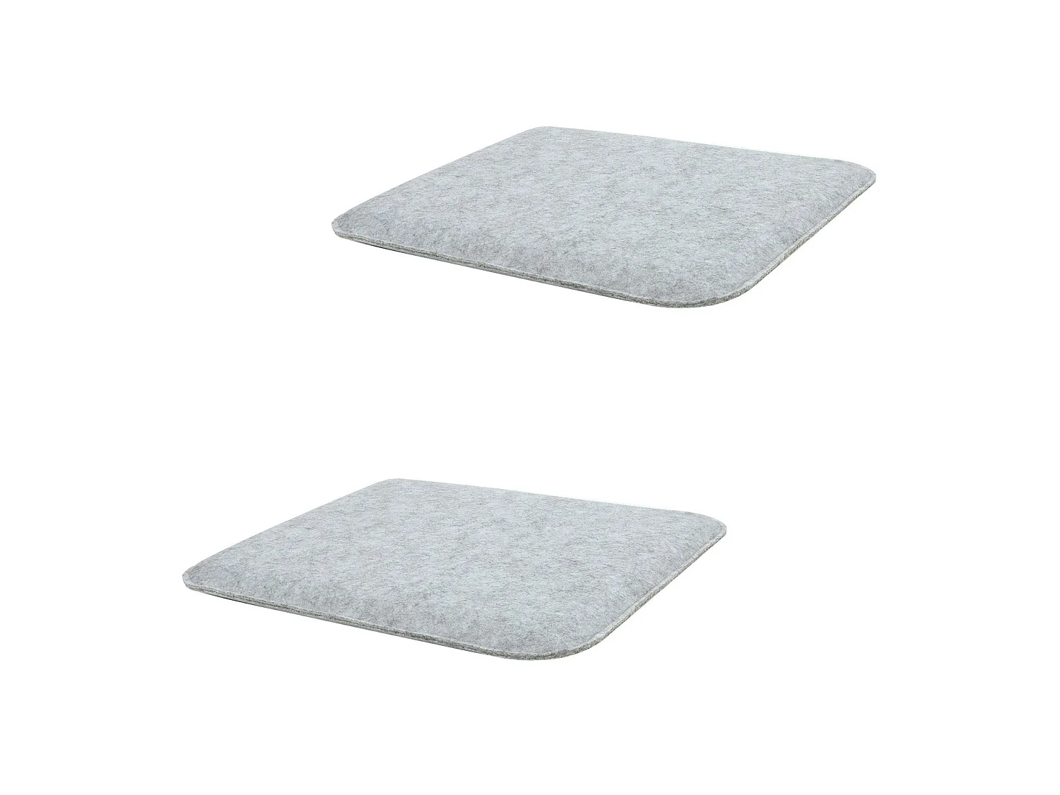Lot de 2 coussins d'assise antidérapants GRACE, galettes de chaises en feutre gris de format carré avec picots en caoutchouc noirs