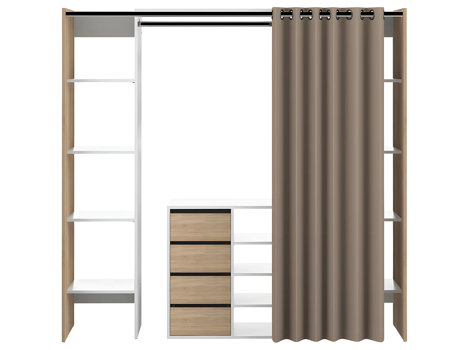 Dressing et meuble de rangement TOM blanc et rideau gris