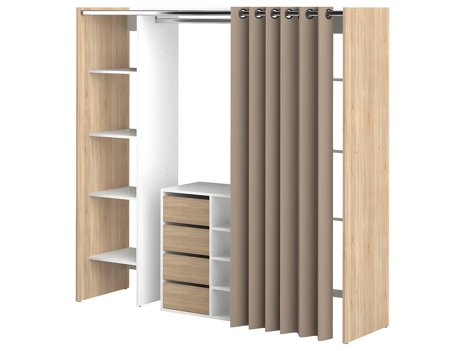 Dressing et meuble de rangement TOM blanc et rideau gris