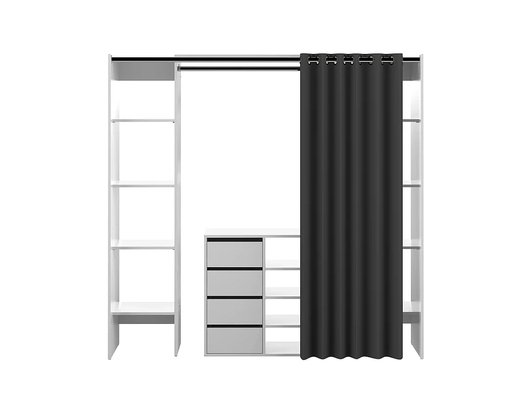 Dressing et meuble de rangement TOM blanc et rideau gris