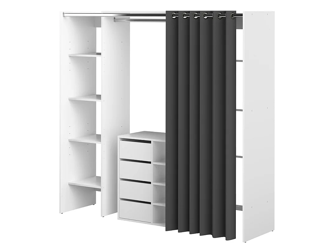 Dressing et meuble de rangement TOM blanc et rideau gris