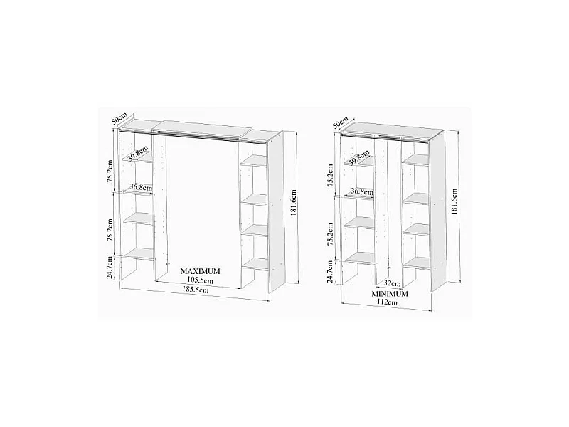 Dressing et meuble de rangement TOM blanc et rideau gris