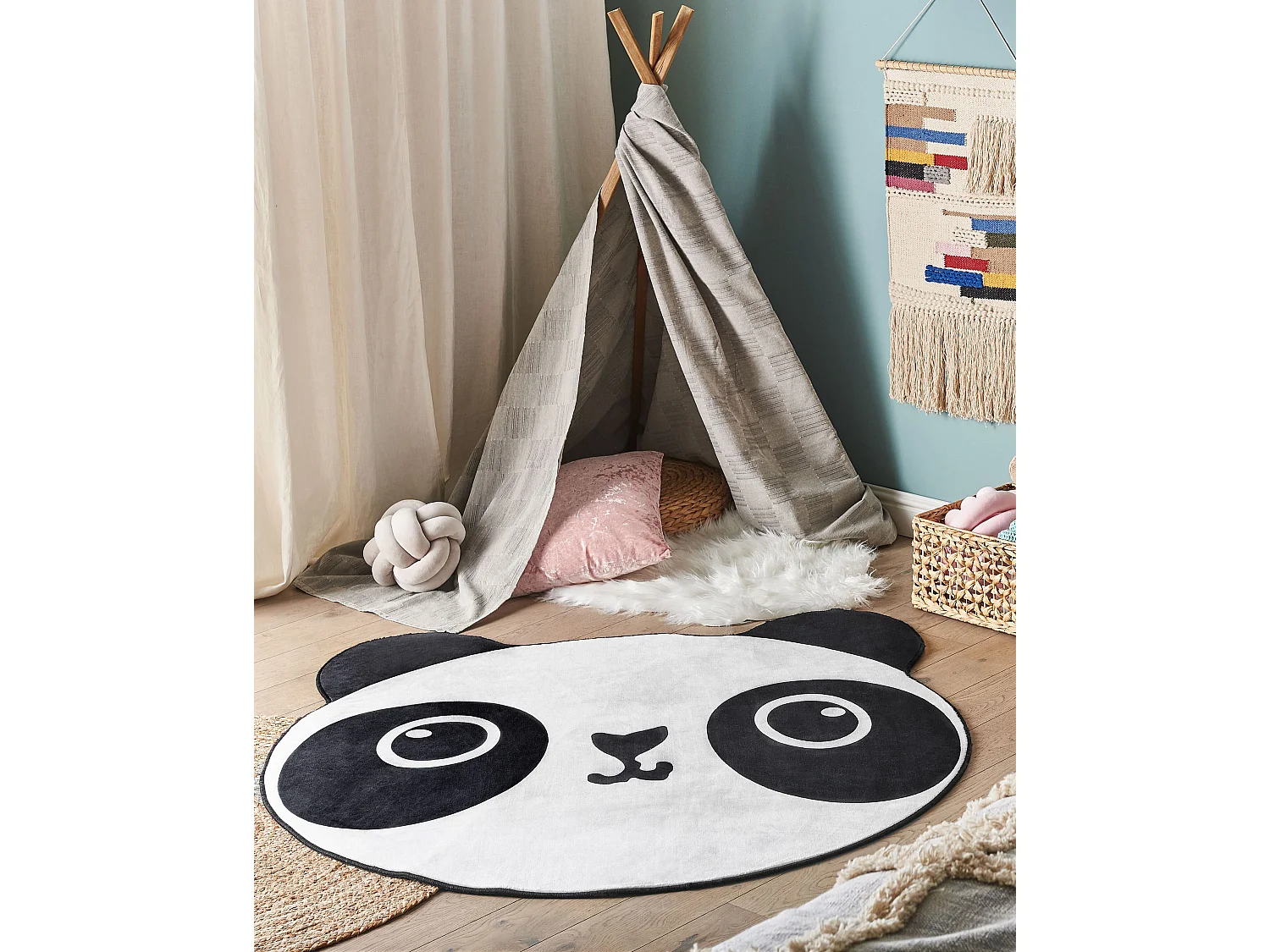 Vloerkleed polyester wit/zwart ⌀ 120 cm PANDA
