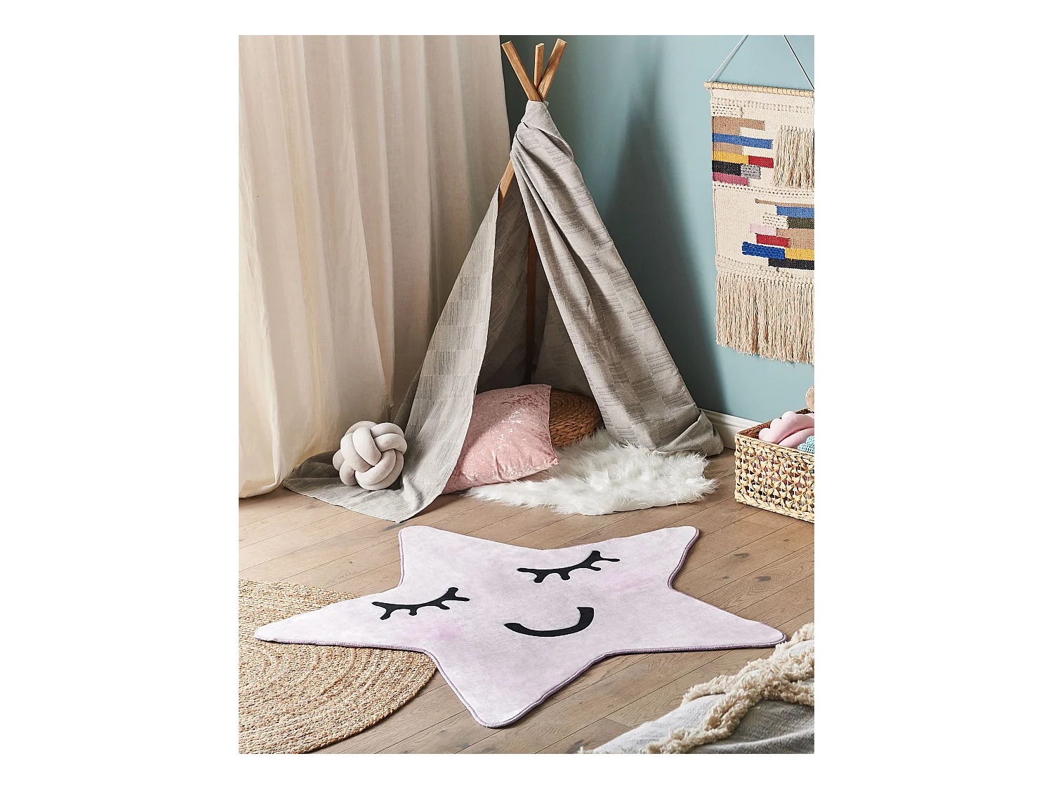 Kinderteppich pastellrosa 120 x 120 cm Sternmotiv Kurzflor SIRIUS