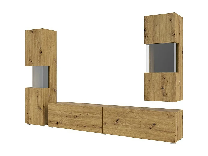 Set aus 3 Möbelstücken für das Wohnzimmer, Kollektion EVA. Farbe Eiche und Schwarz.