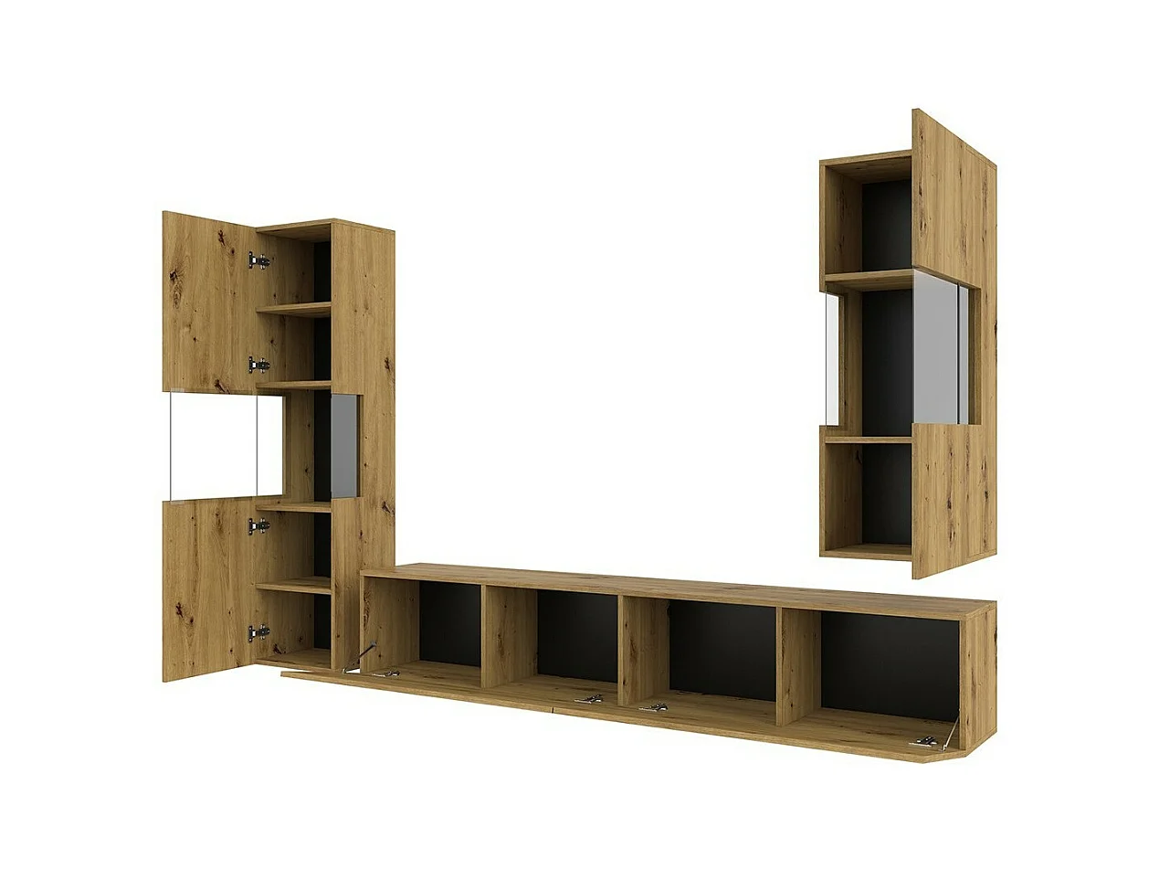 Set van 3 meubels voor de woonkamer uit de EVA-collectie. Kleur eiken en zwart.