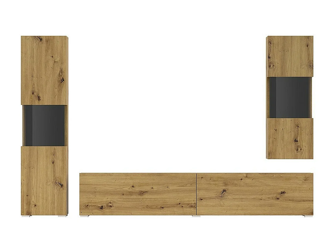 Ensemble de 3 meubles de salon collection EVA. Couleur chêne et noir.