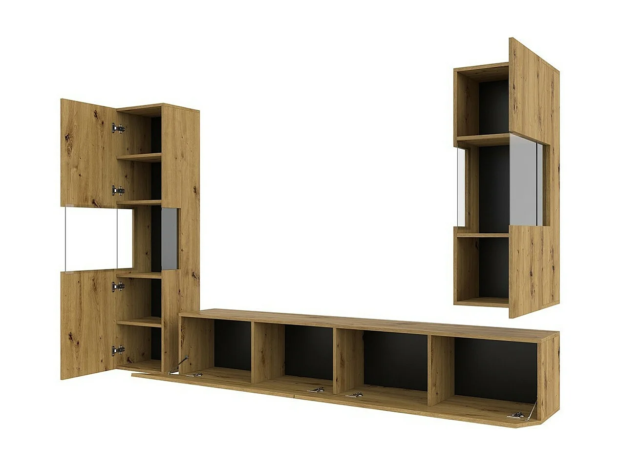 Ensemble de 3 meubles de salon collection EVA. Couleur chêne et noir.