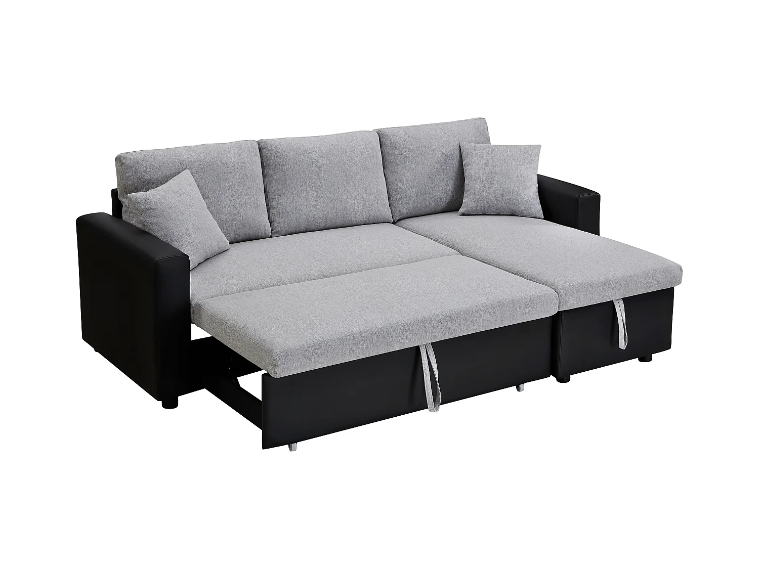 Divano letto angolare reversibile in Tessuto e Similpelle Nero e Grigio - GAZUR