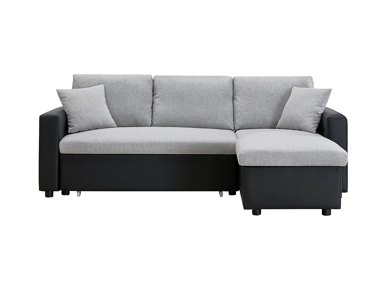 Divano letto angolare reversibile in Tessuto e Similpelle Nero e Grigio - GAZUR