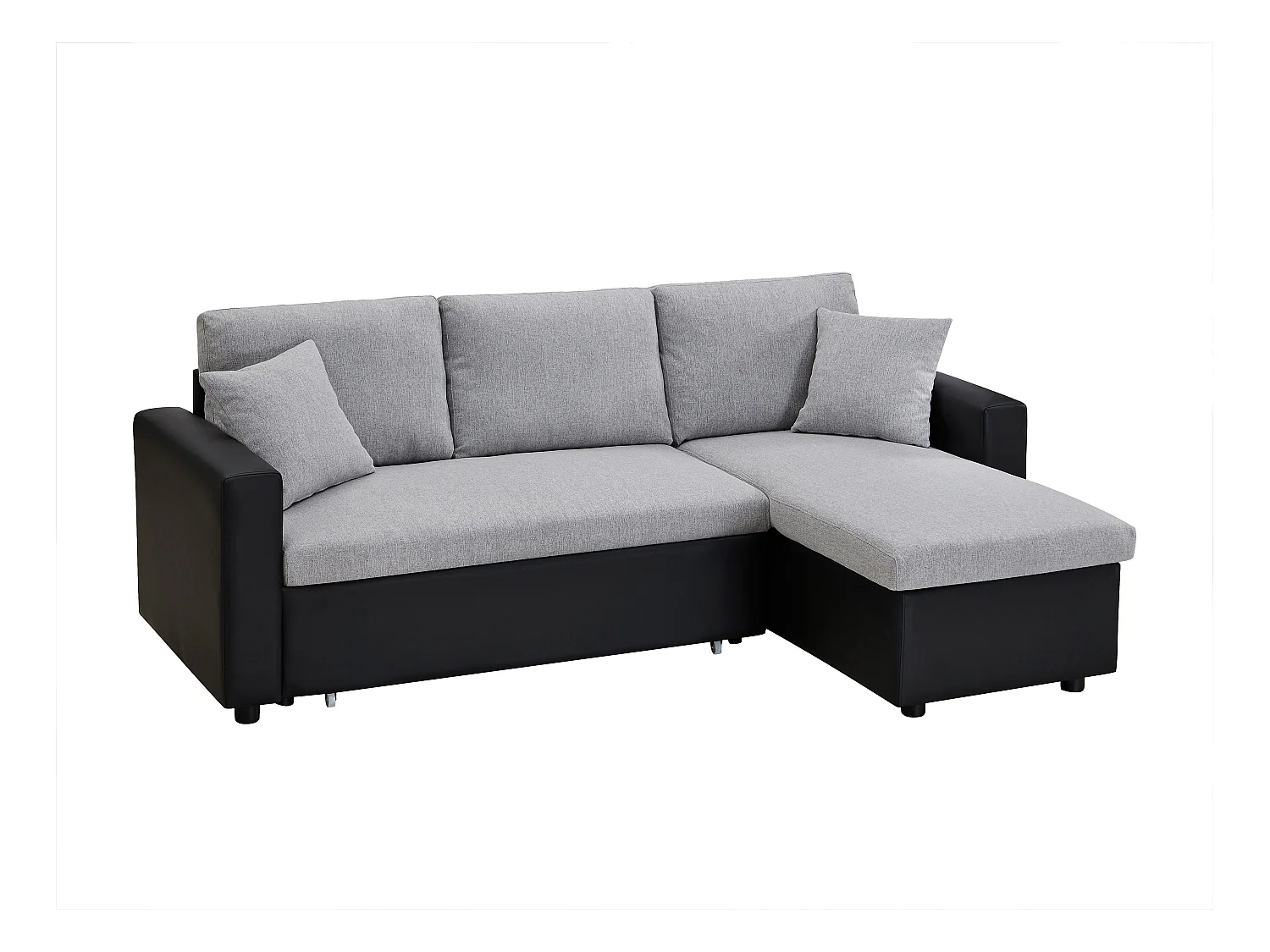 Divano letto angolare reversibile in Tessuto e Similpelle Nero e Grigio - GAZUR