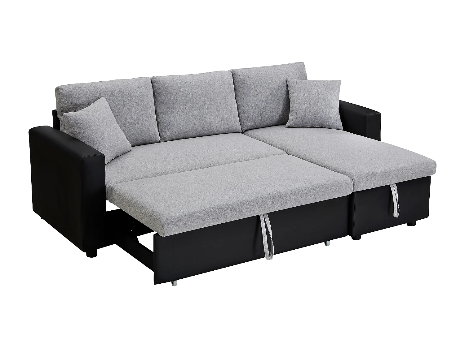 Canapé d'angle convertible et réversible en tissu gris clair et noir GAZUR II