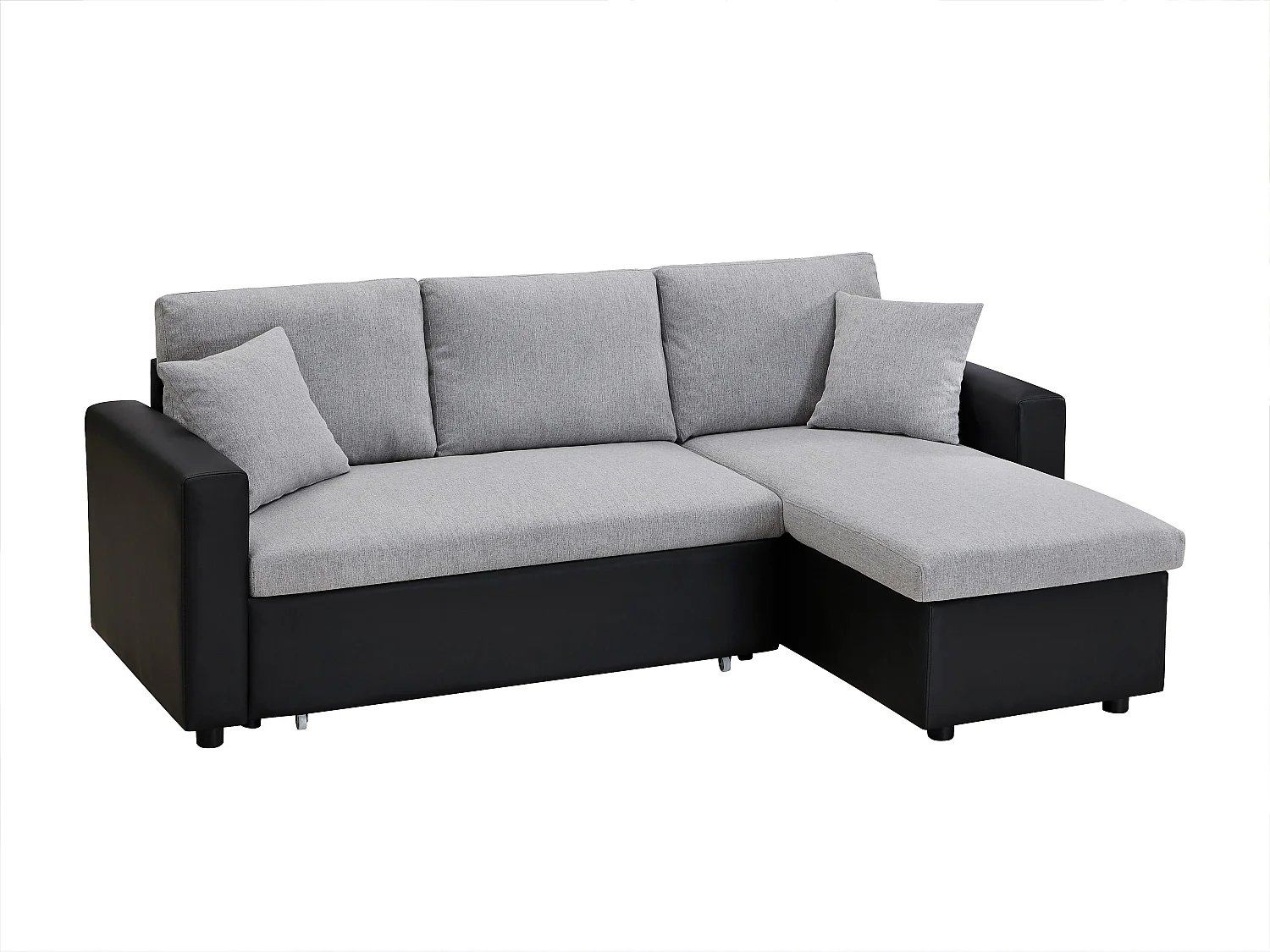 Canapé d'angle convertible et réversible en tissu gris clair et noir GAZUR II