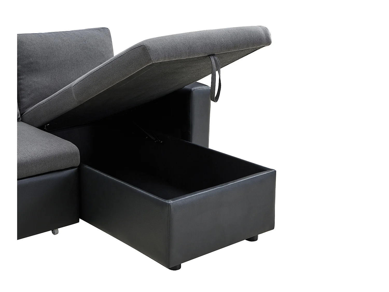 Sofá de canto convertível e reversível em tecido e pele sintética - Antracite e preto - GAZUR 
