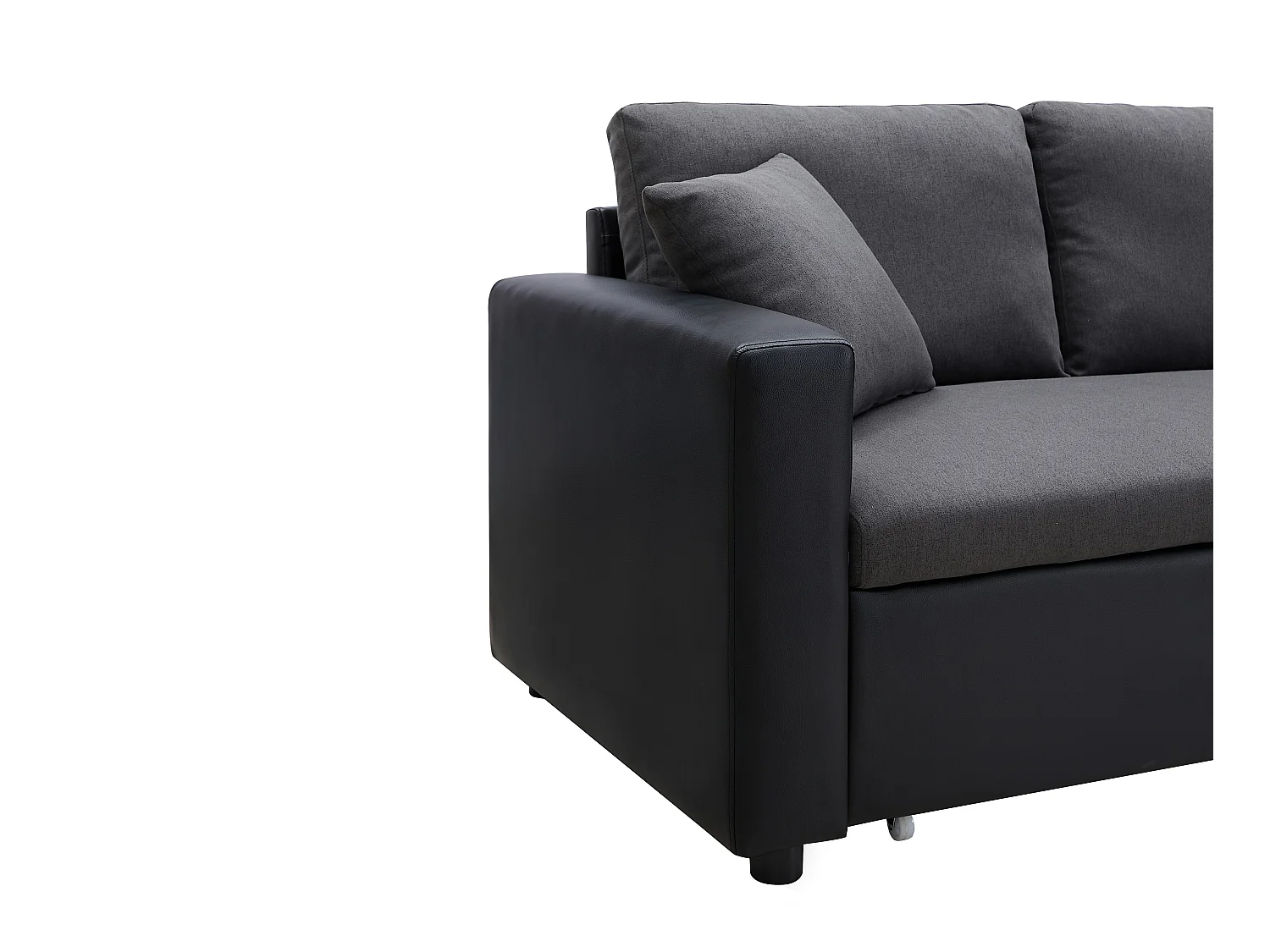 Sofá de canto convertível e reversível em tecido e pele sintética - Antracite e preto - GAZUR 