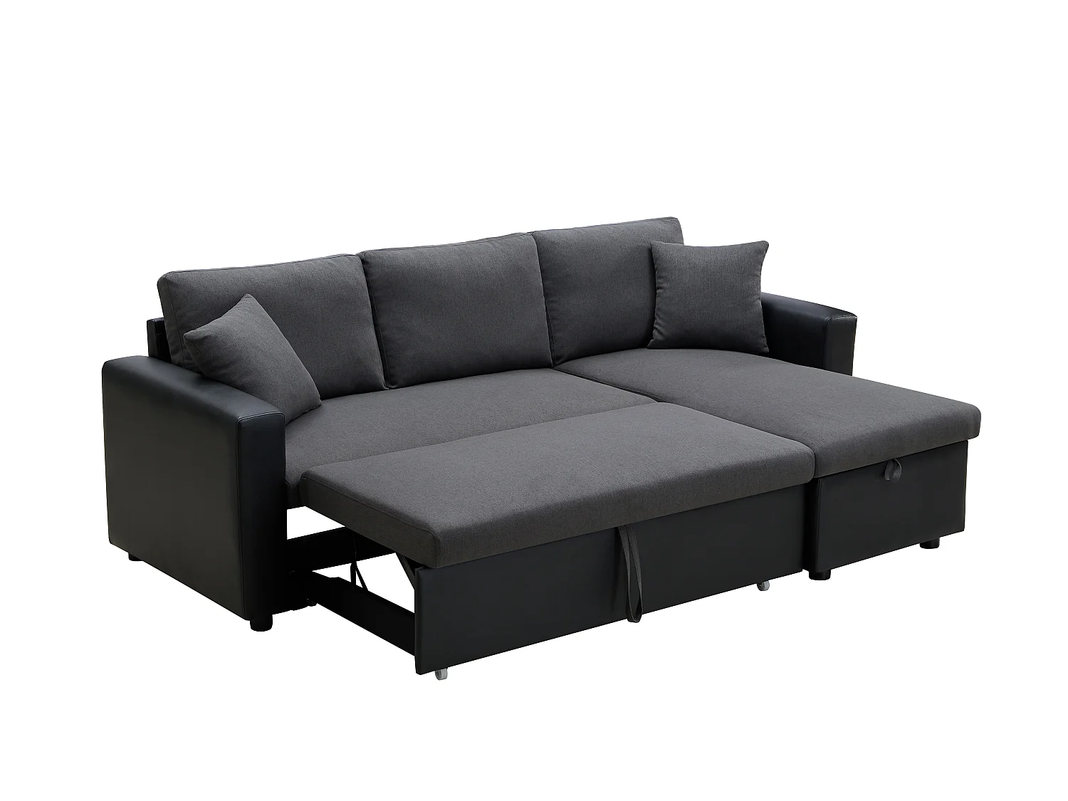 Sofá de canto convertível e reversível em tecido e pele sintética - Antracite e preto - GAZUR 
