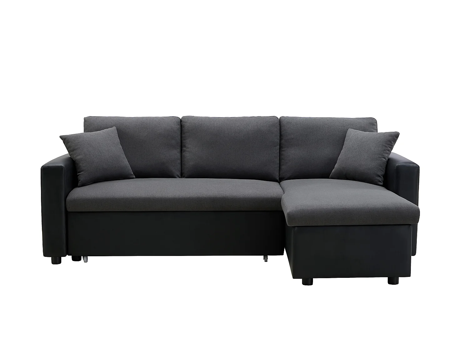 Sofá de canto convertível e reversível em tecido e pele sintética - Antracite e preto - GAZUR 