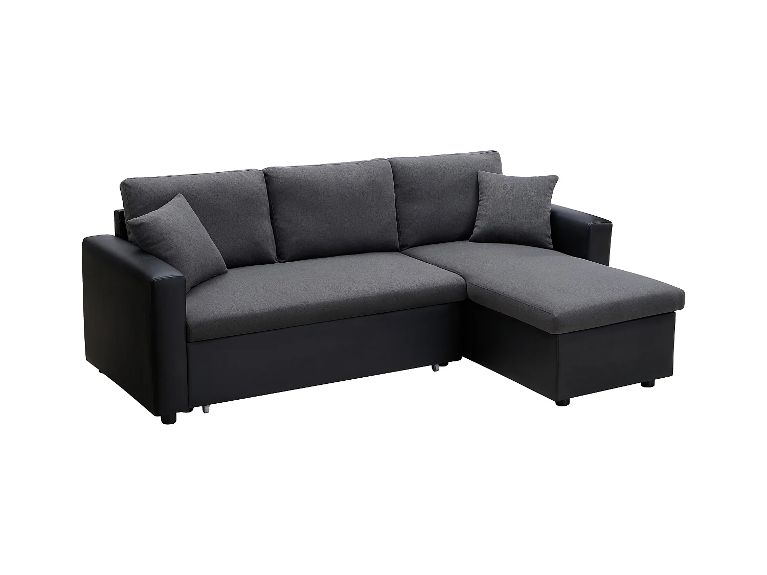 Sofá de canto convertível e reversível em tecido e pele sintética - Antracite e preto - GAZUR 