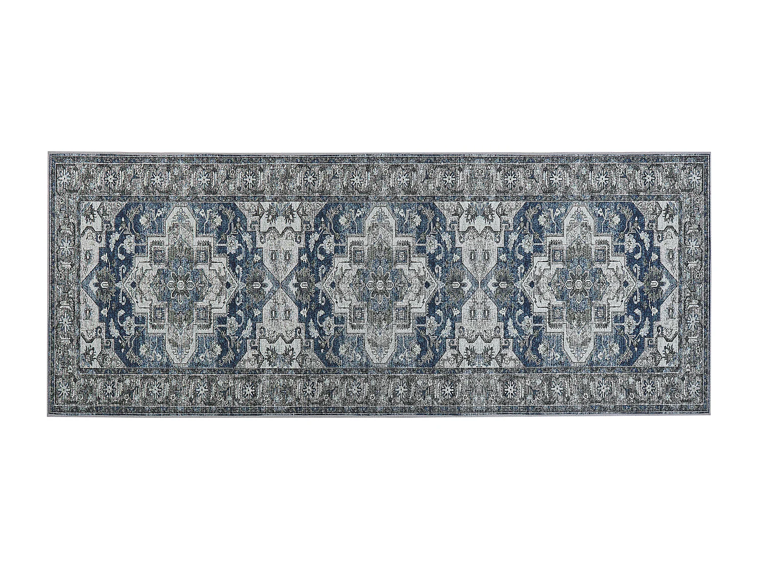 Teppich Läufer grau/blau 80 x 200 cm mit orientalischem Muster Vintage Kottar