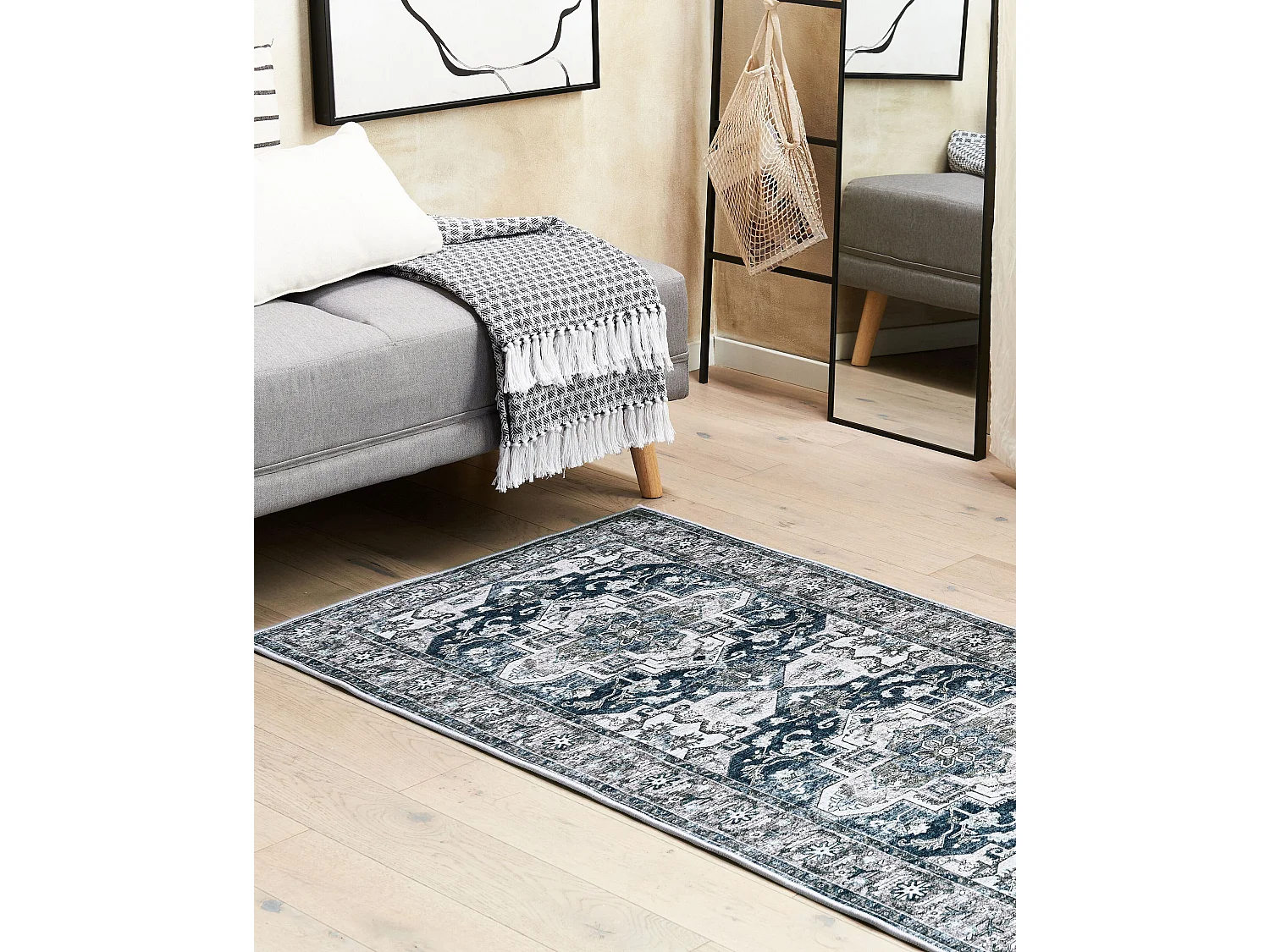 Teppich Läufer grau/blau 80 x 200 cm mit orientalischem Muster Vintage Kottar