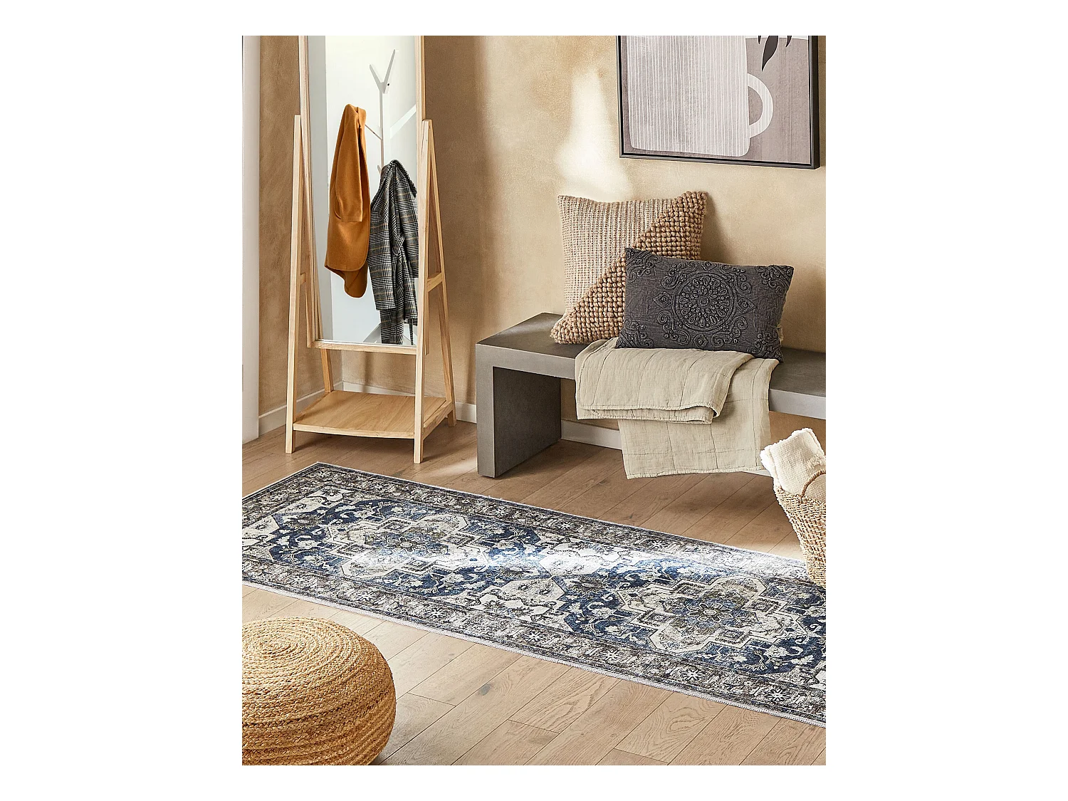 Teppich Läufer grau/blau 80 x 240 cm mit orientalischem Muster Vintage Kottar