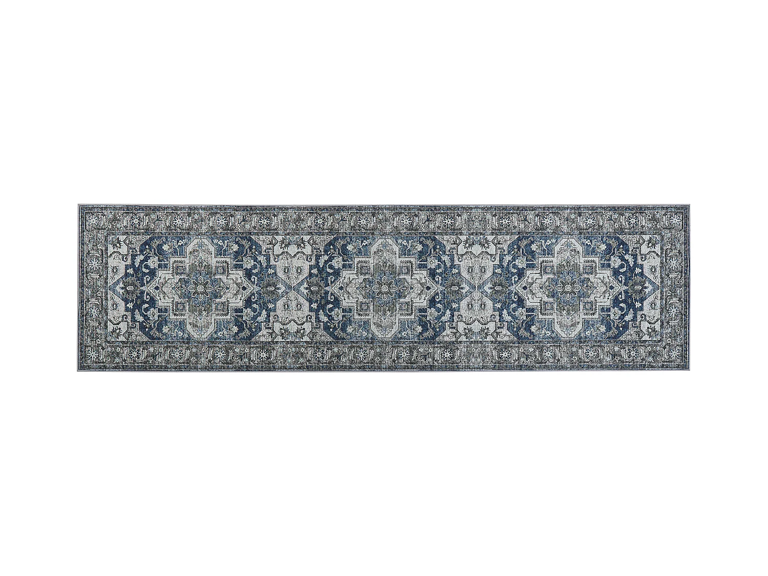 Teppich Läufer grau/blau 80 x 300 cm mit orientalischem Muster Vintage Kottar