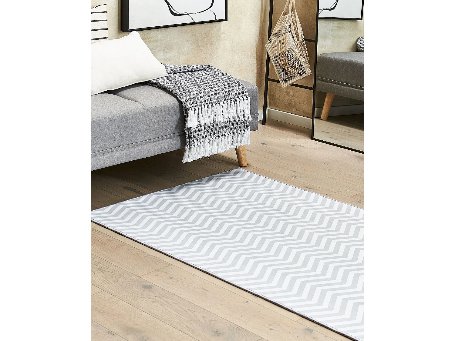 Vloerkleed polyester wit/grijs 70 x 200 cm SAIKHEDA